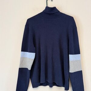 Eddie Bauer Navy turtle neck Sweater with Gray and Light Blue Stripes size XL